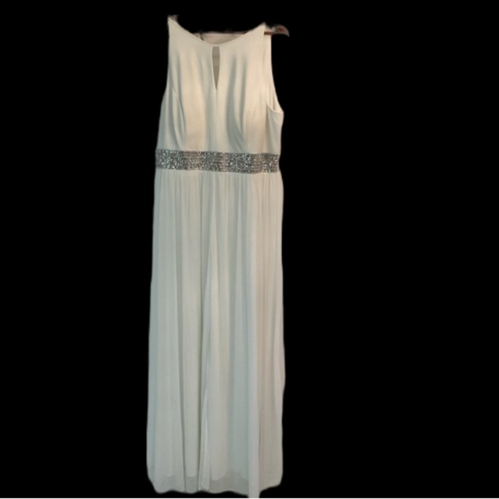 R&M RICHARDS RHINESTONE WAIST,KEYHOLE CUTOUT NECK,MAXI DRESS